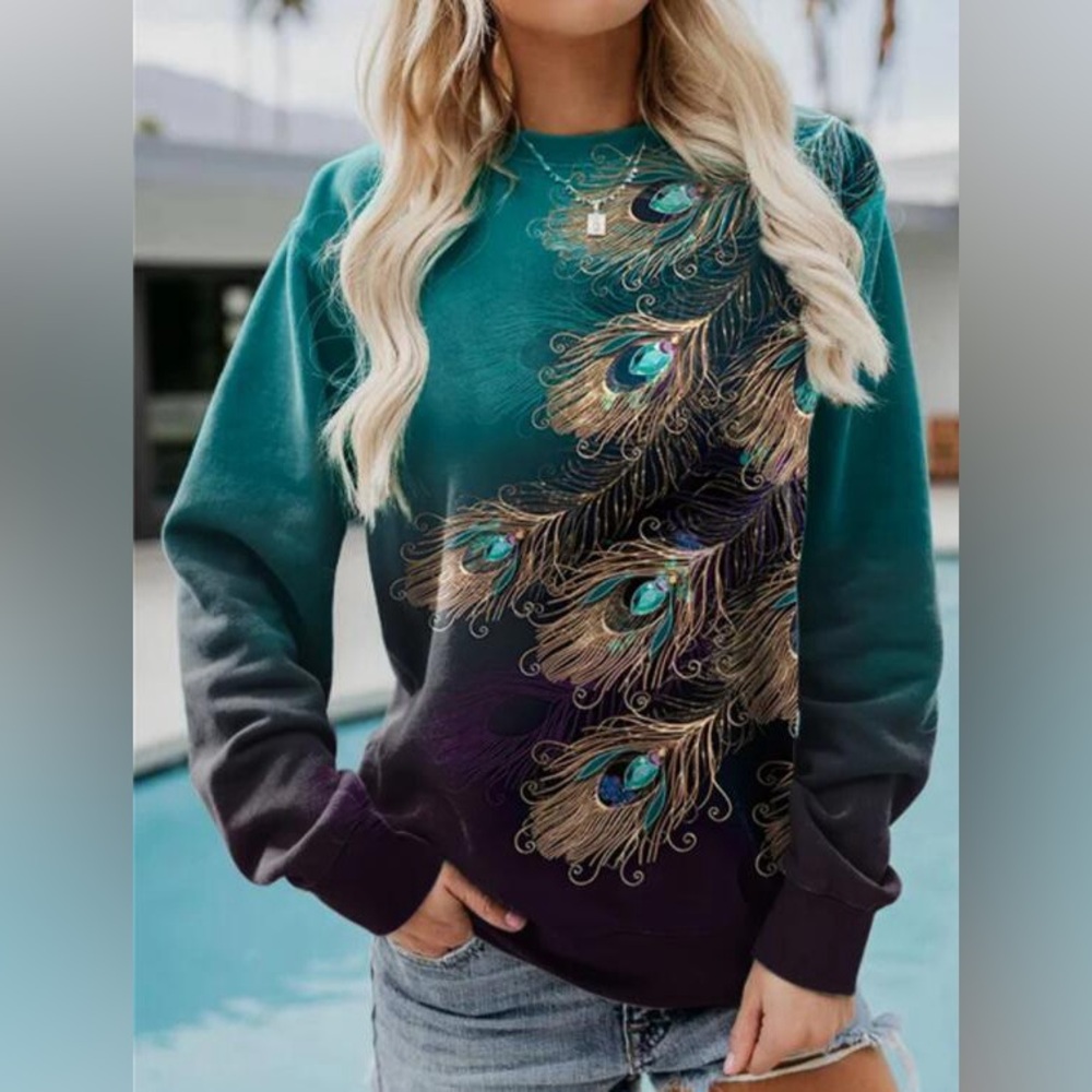 Peacock Jewel Feather Long Sleeve Shirt